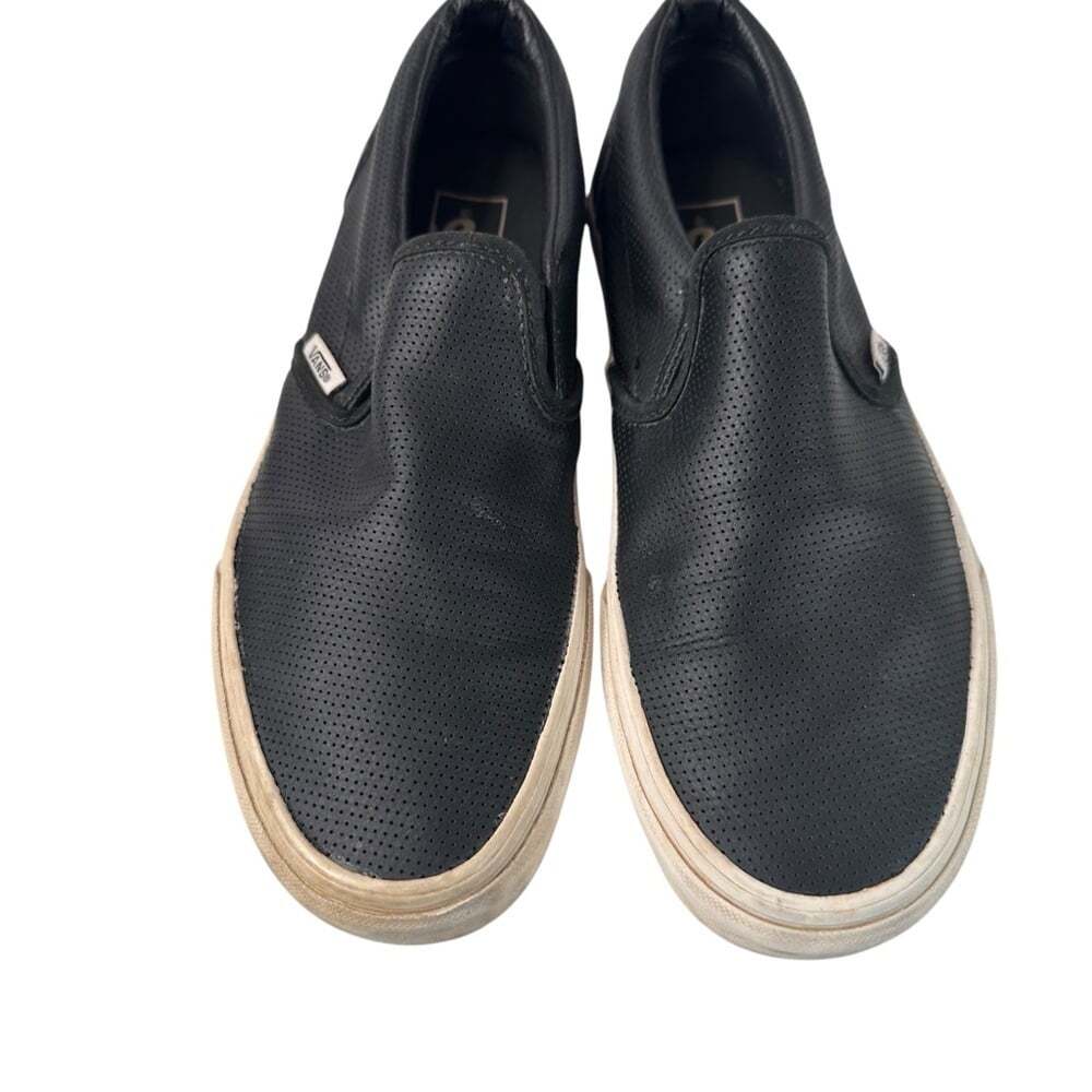 Vans Off The Wall Black Perforated Leather Slip On Sneakers Women 10 Men 8.5